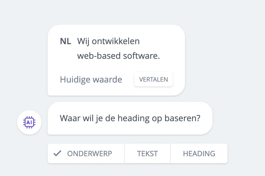 AI-assistent met heading-opties