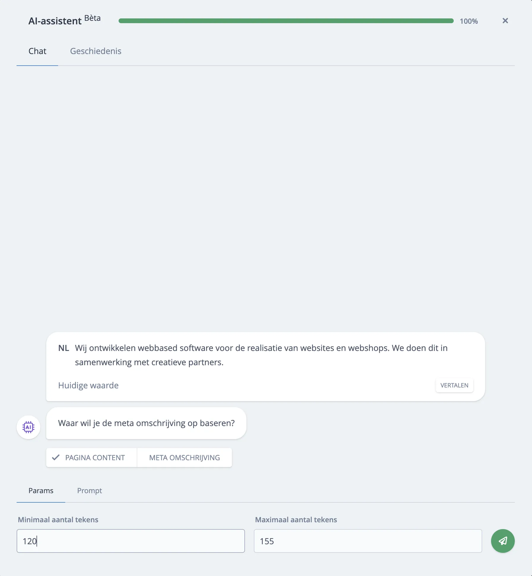 AI-assistent voor meta-description met alle opties