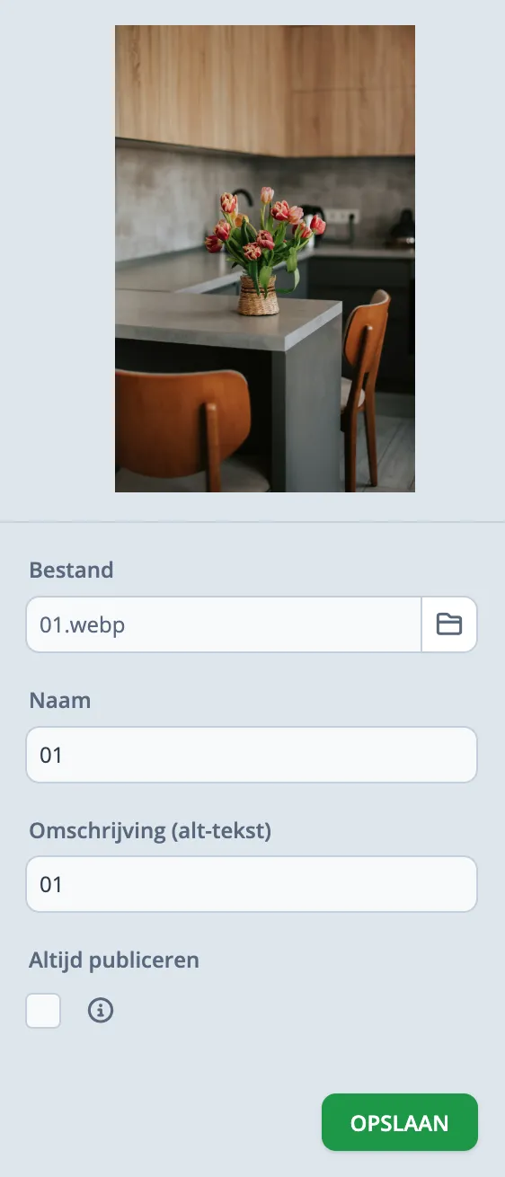 Eigenschappenformulier voor bestand met naamveld