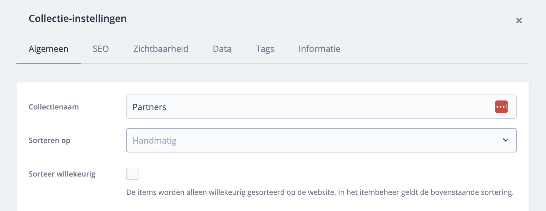 Sorteren instellingen in collectie