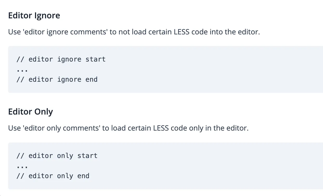 Voorbeeld van editor-ignore statements in de code-editor