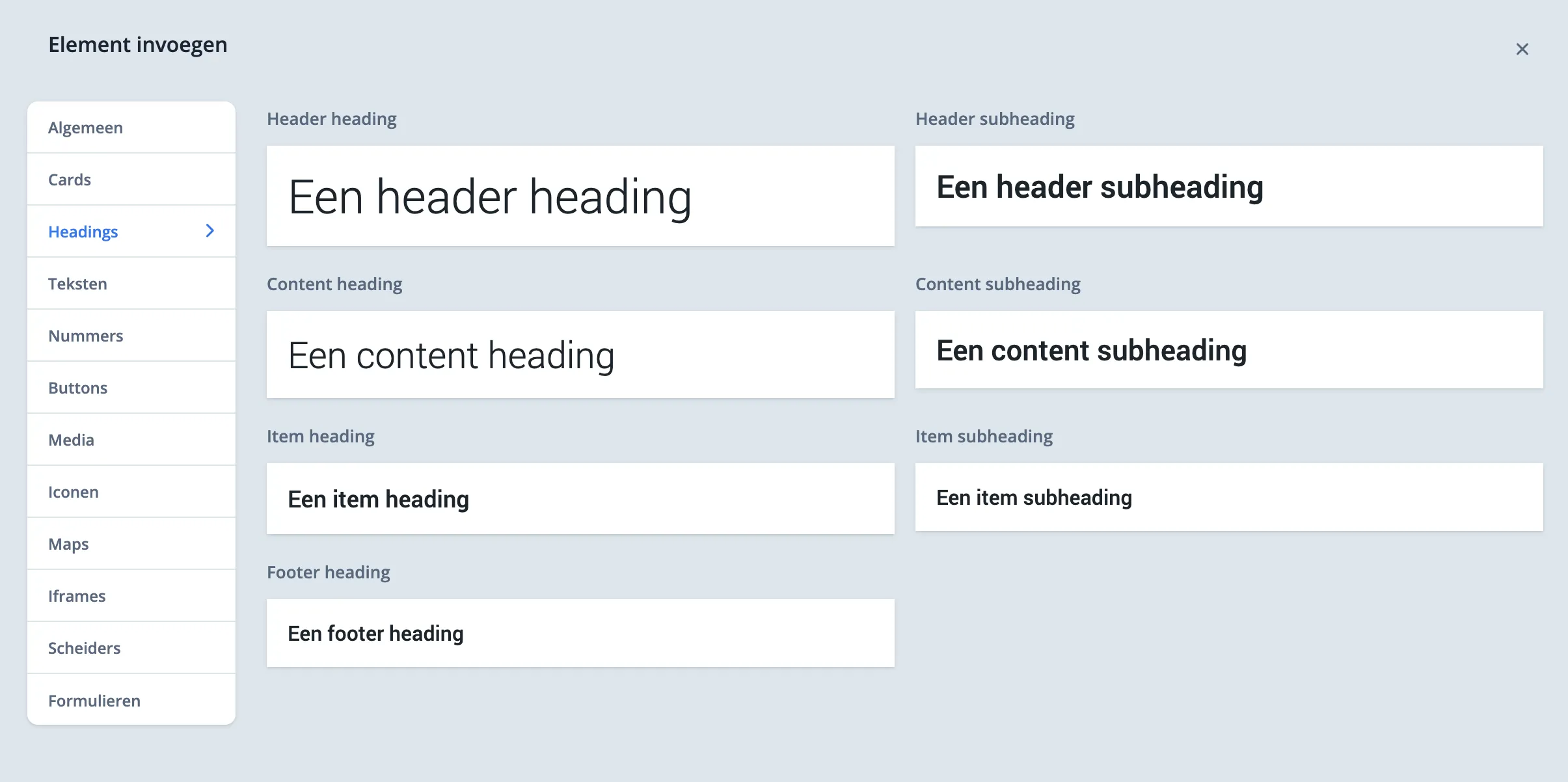 Overzicht van beschikbare elementen