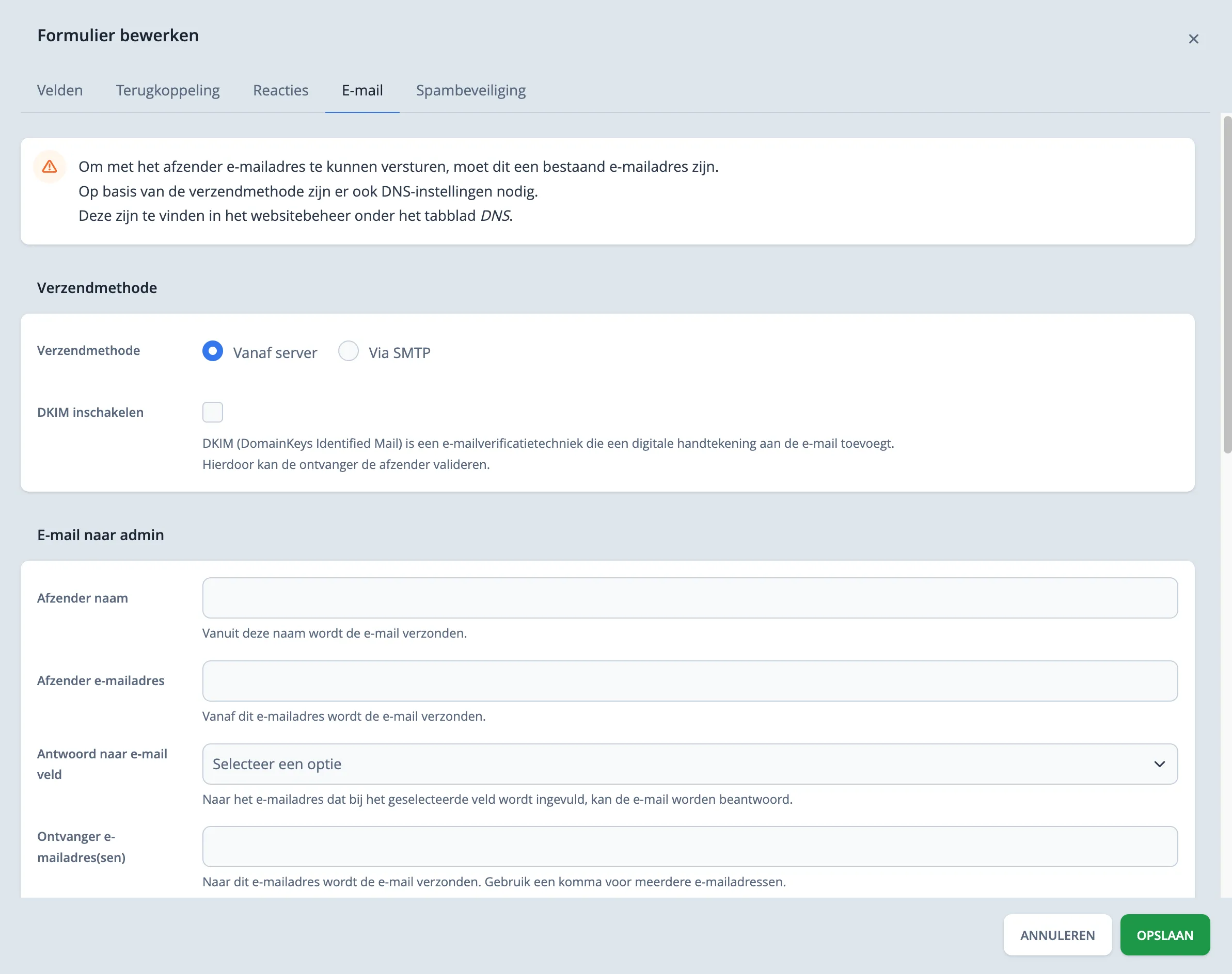 E-mail formulier met alle velden
