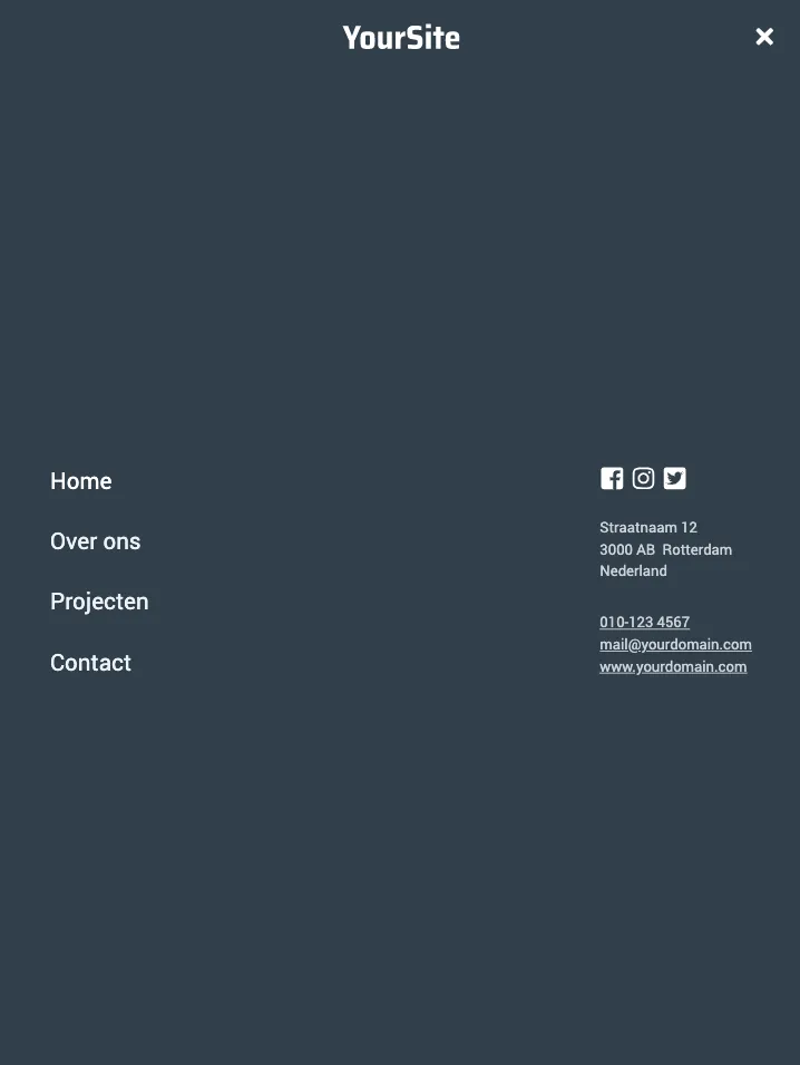 Beeldvullend hamburgermenu met adres