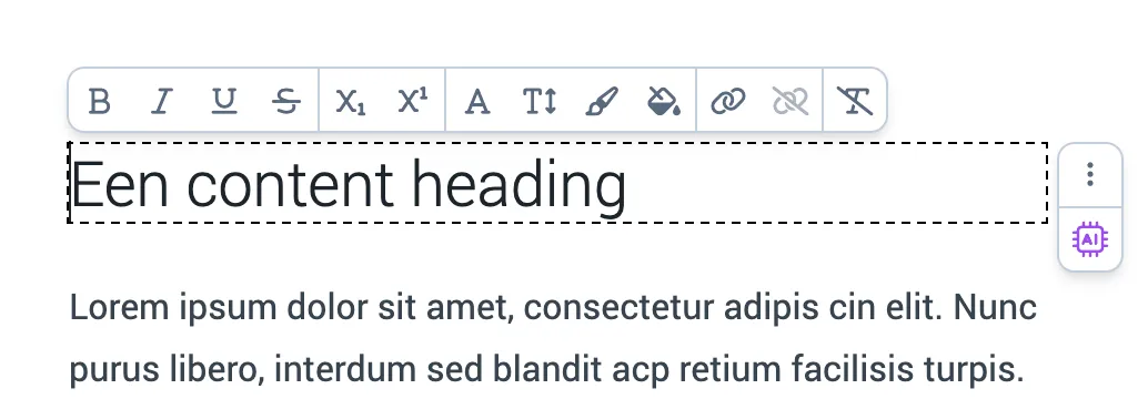 Een heading selecteren in de editor