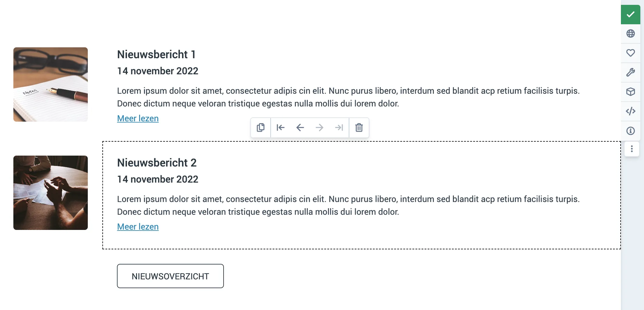 Context menu met pijltjes voor volgorde
