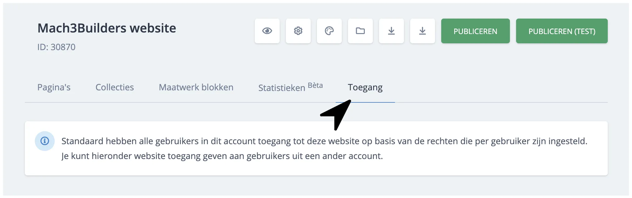 Tabblad toegang bij een website