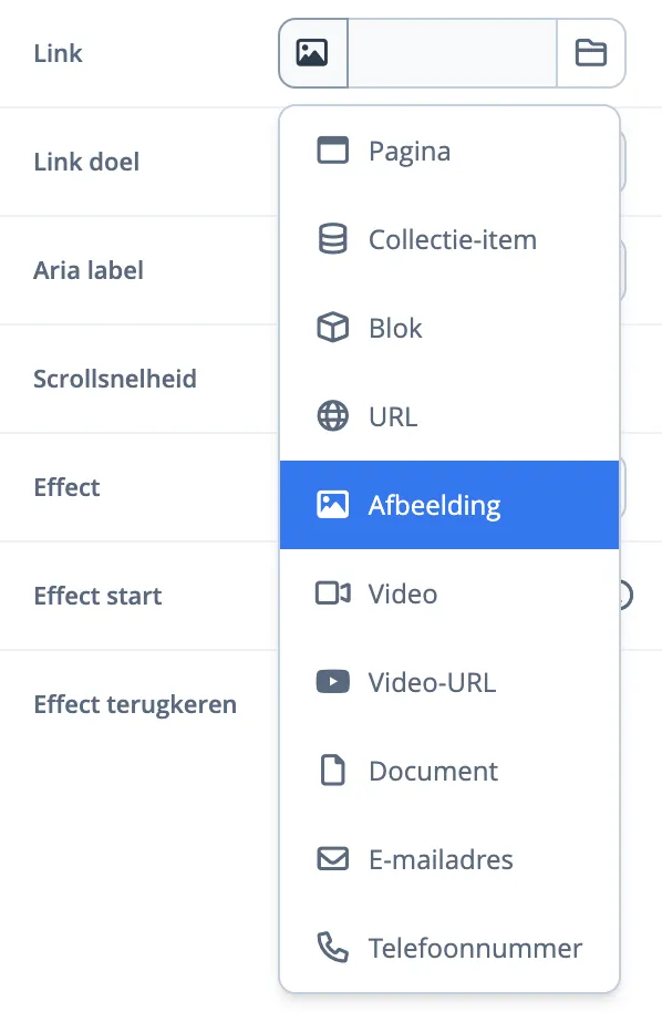Linktype afbeelding selecteren
