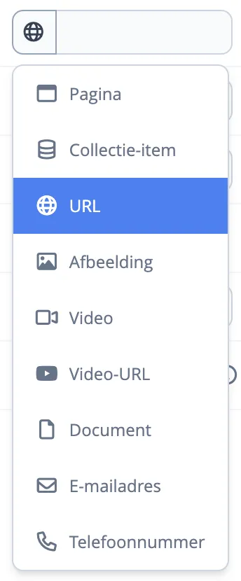 Linktype externe URL selecteren