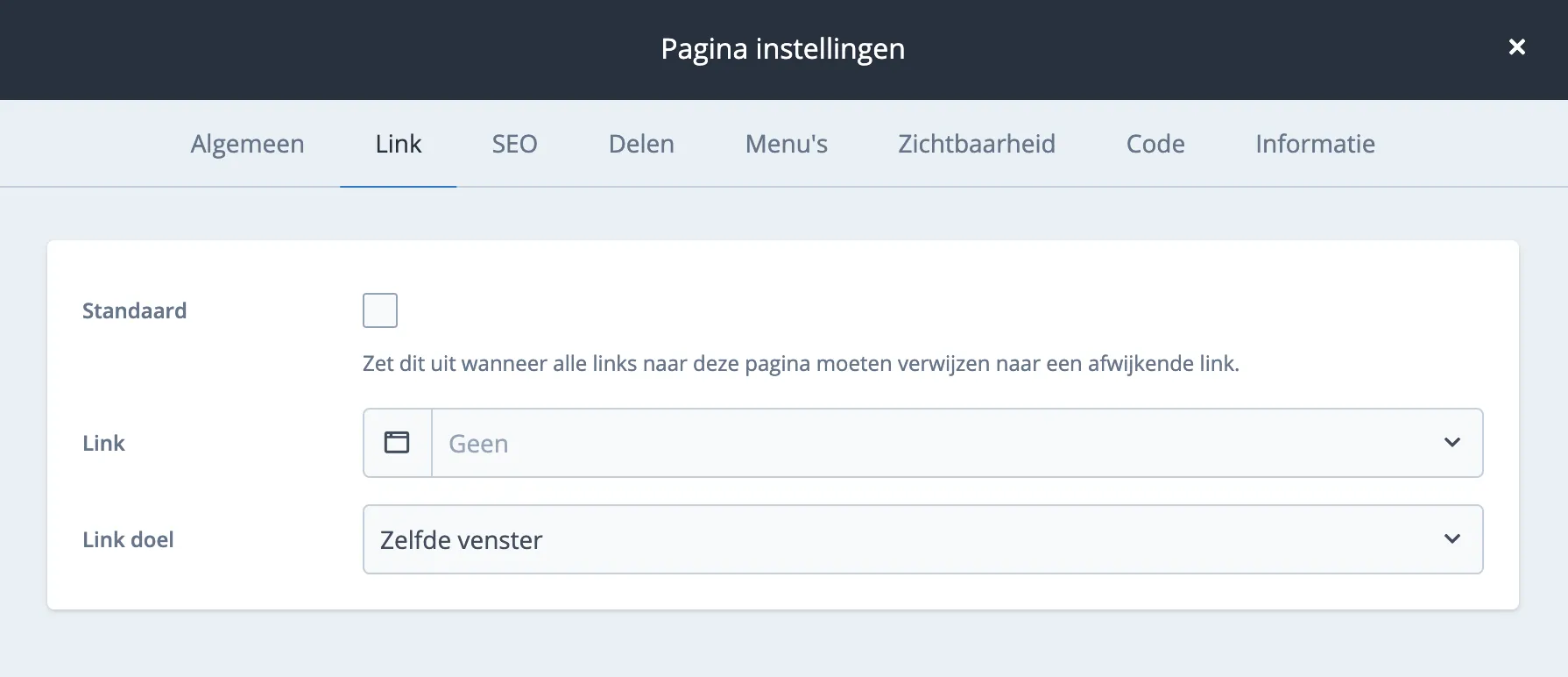 Standaard link uitvinken