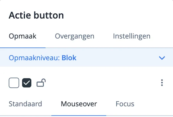 Mouseover tabblad in het opmaakmenu