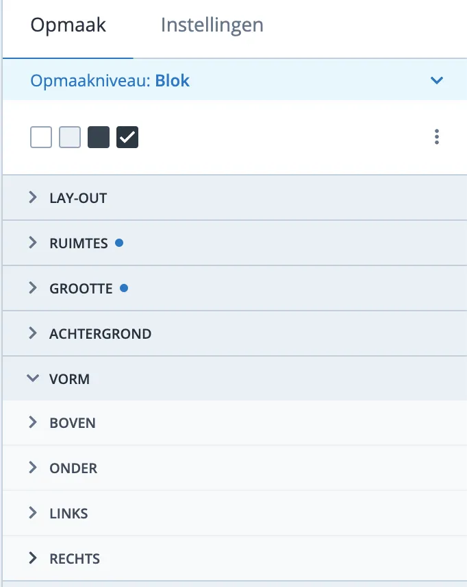 Tabblad vorm selecteren