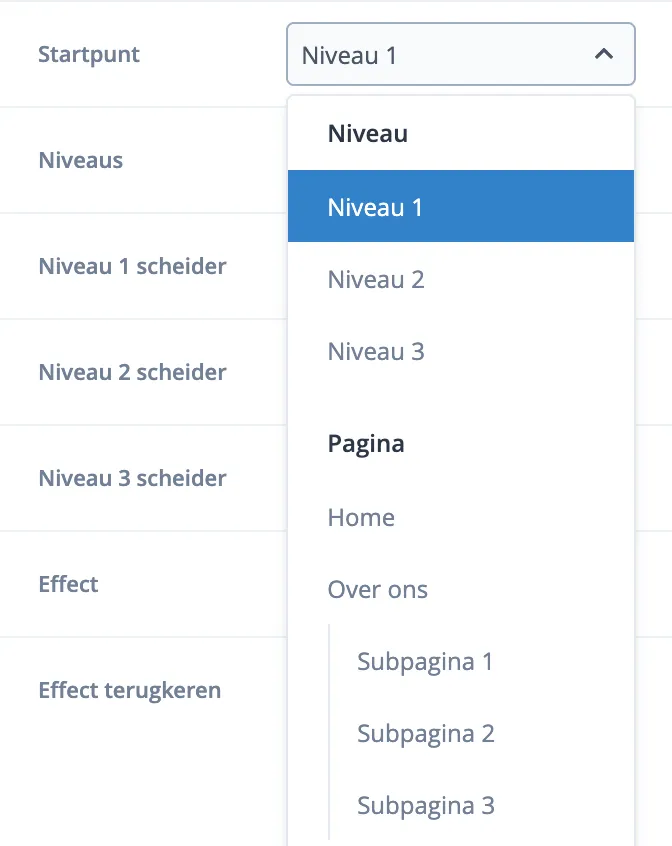 Startpunt van een menu instellen