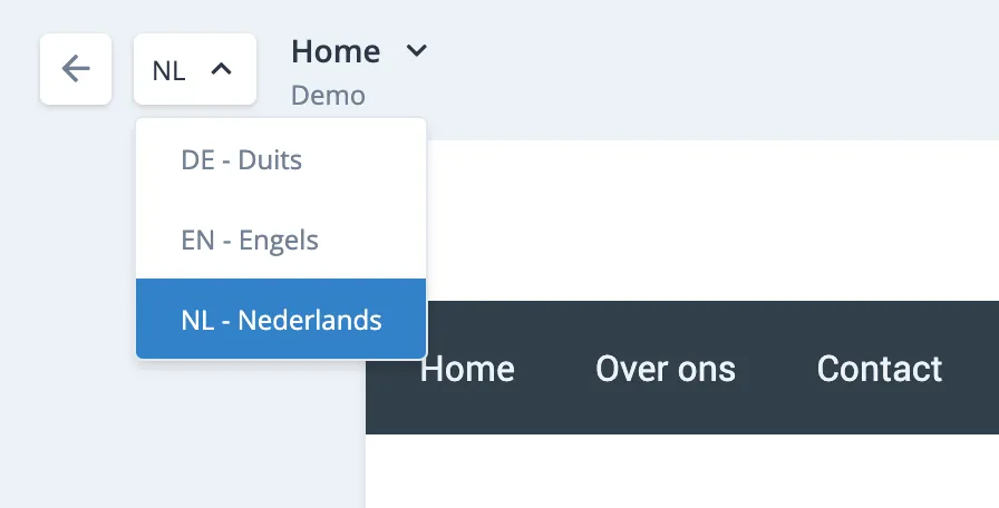 Talen switch in het beheerpaneel