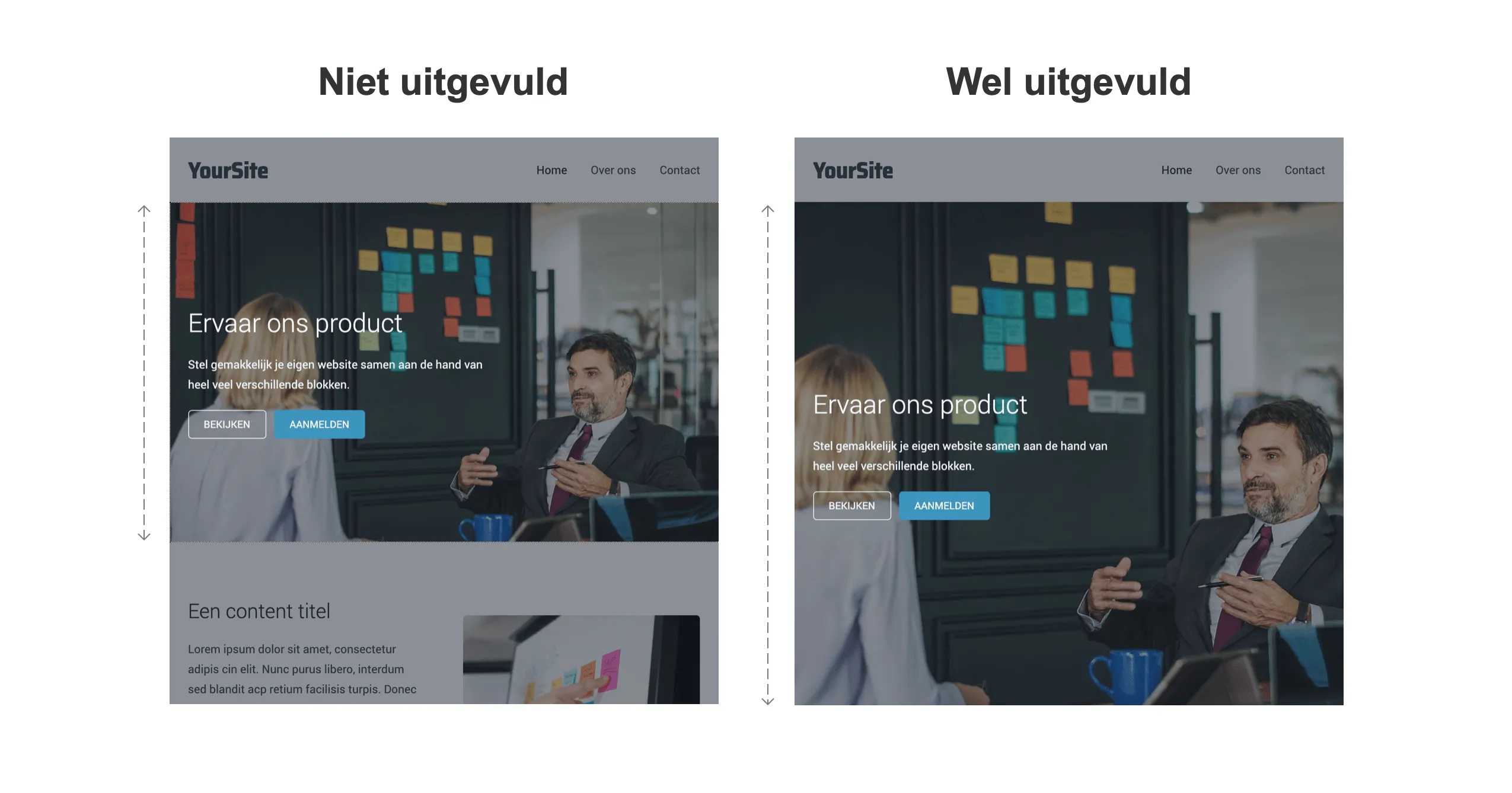 Vergelijking tussen uitgevuld en niet uitgevuld blok