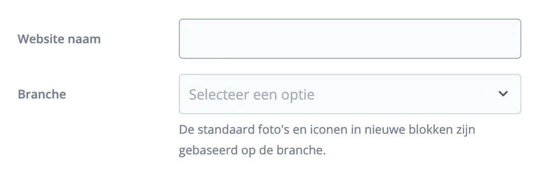 Invulveld voor de website naam